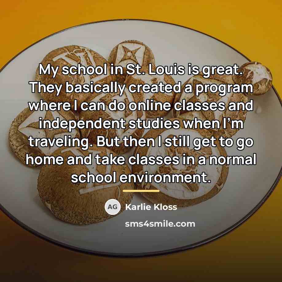 “My school in St. Louis is great. They basically created…” quote by Karlie Kloss