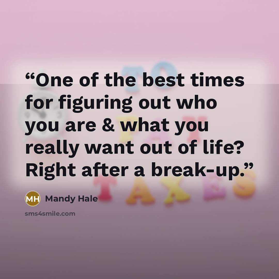 “One of the best times for figuring out who you are & what you really want out of life? Right after a break-up.” quote by Mandy Hale