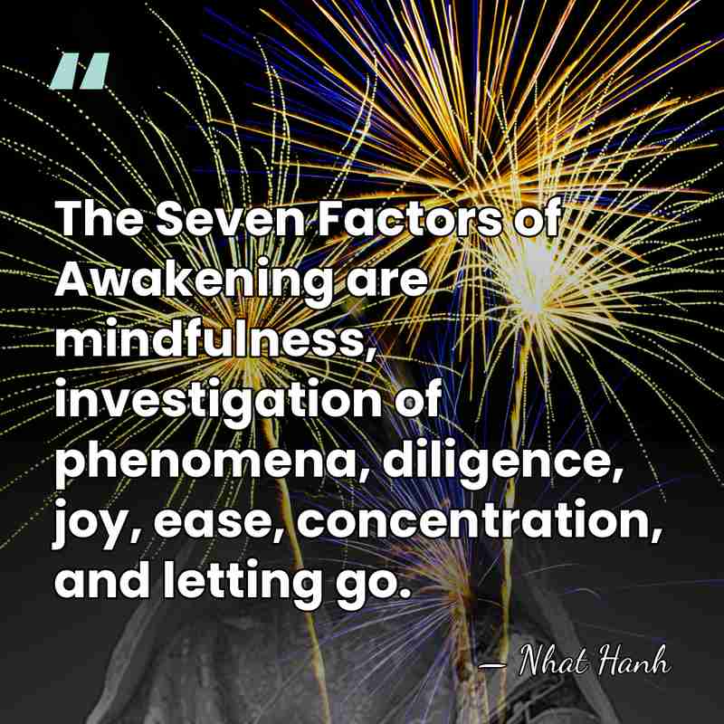 The Seven Factors of Awakening are mindfulness, investigation of phenomena, diligence, joy,&hellip; - Nhat Hanh
