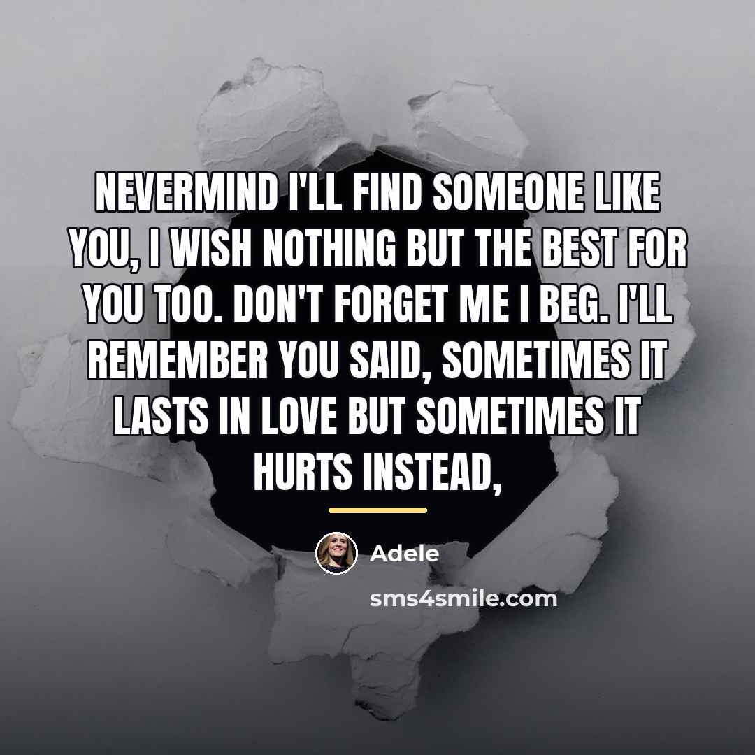 “Nevermind I'll find someone like you, I wish nothing but…” quote by Adele