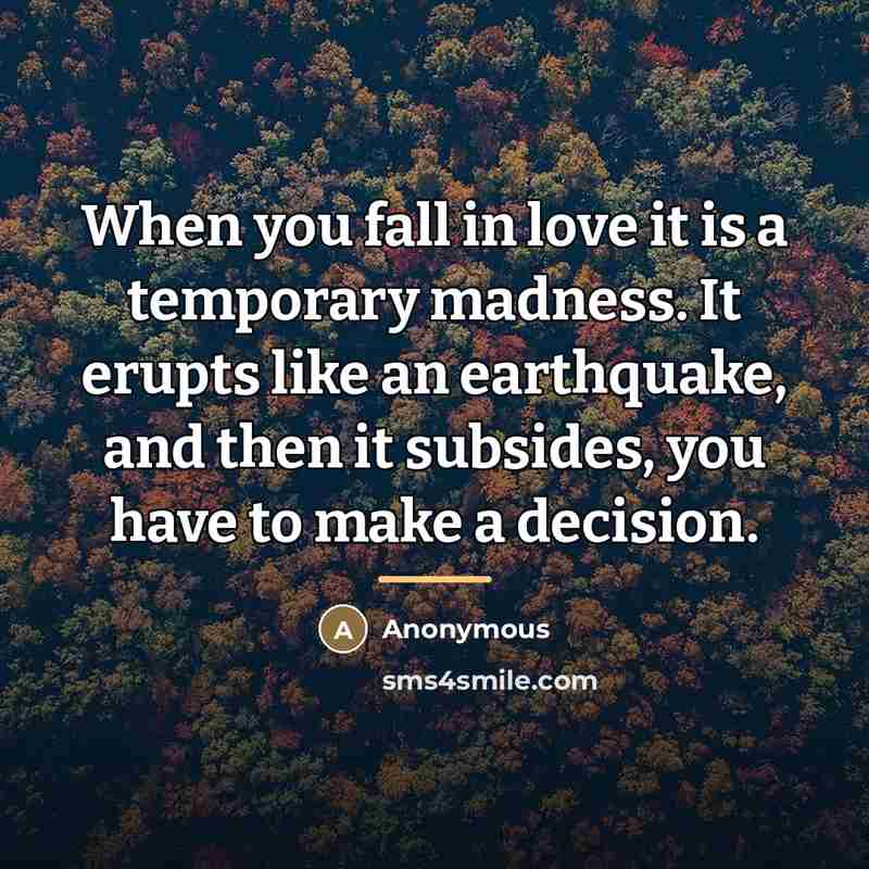“When you fall in love it is a temporary madness.…” quote by Anonymous