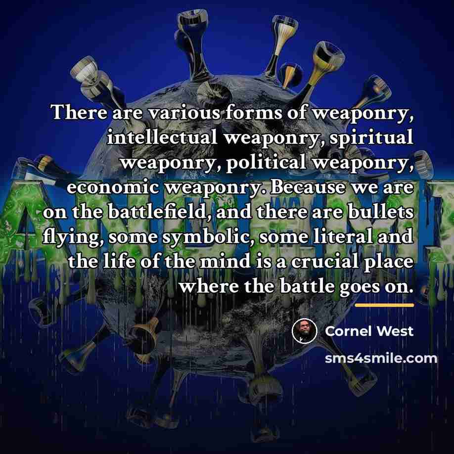 “There are various forms of weaponry, intellectual weaponry, spiritual weaponry,…” quote by Cornel West