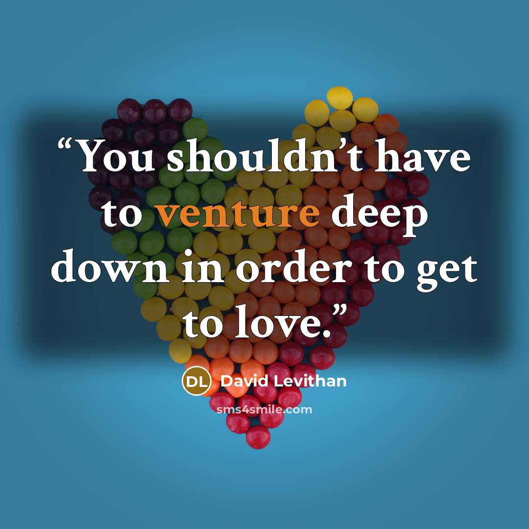 “You shouldn’t have to venture deep down in order to get to love.” quote by David Levithan