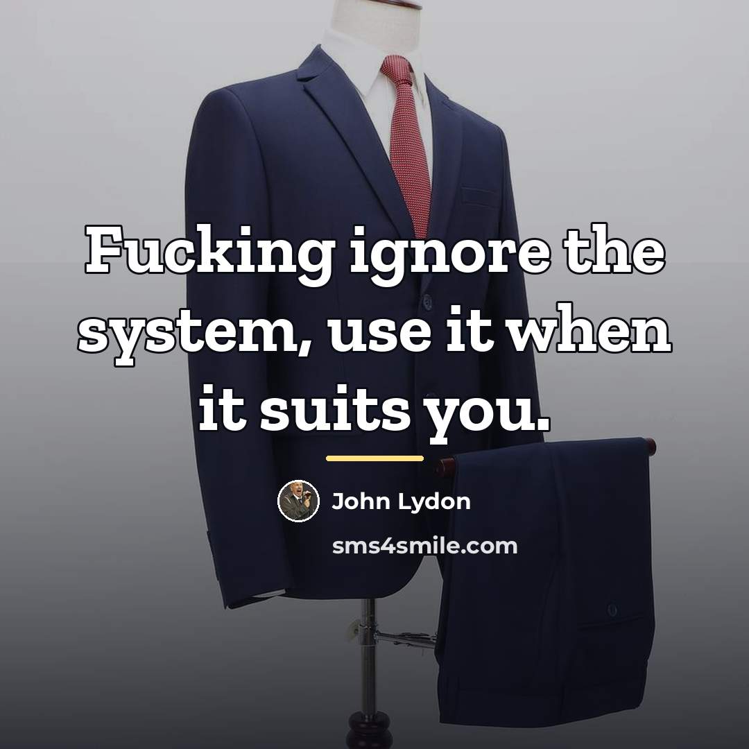 “Fucking ignore the system, use it when it suits you.…” quote by John Lydon