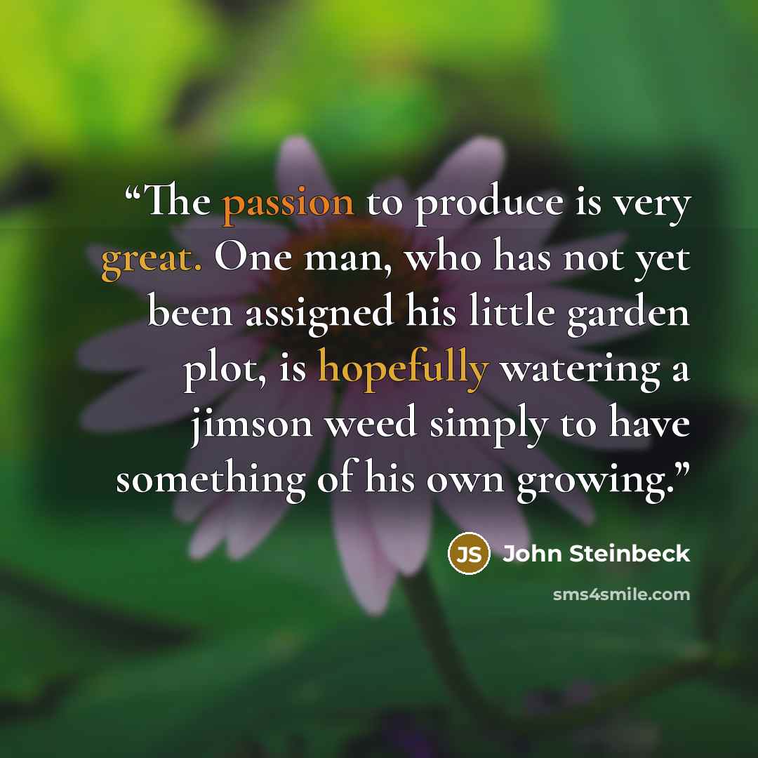 “The passion to produce is very great. One man, who has not yet been assigned his little garden plot, is hopefully watering a jimson weed simply to have something of his own growing.” quote by John Steinbeck