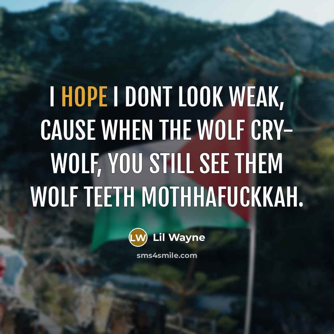 “I hope I dont look weak, cause when the wolf…” quote by Lil Wayne