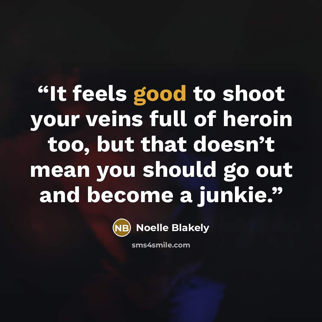 “It feels good to shoot your veins full of heroin too, but that doesn’t mean you should go out and become a junkie.” quote by Noelle Blakely