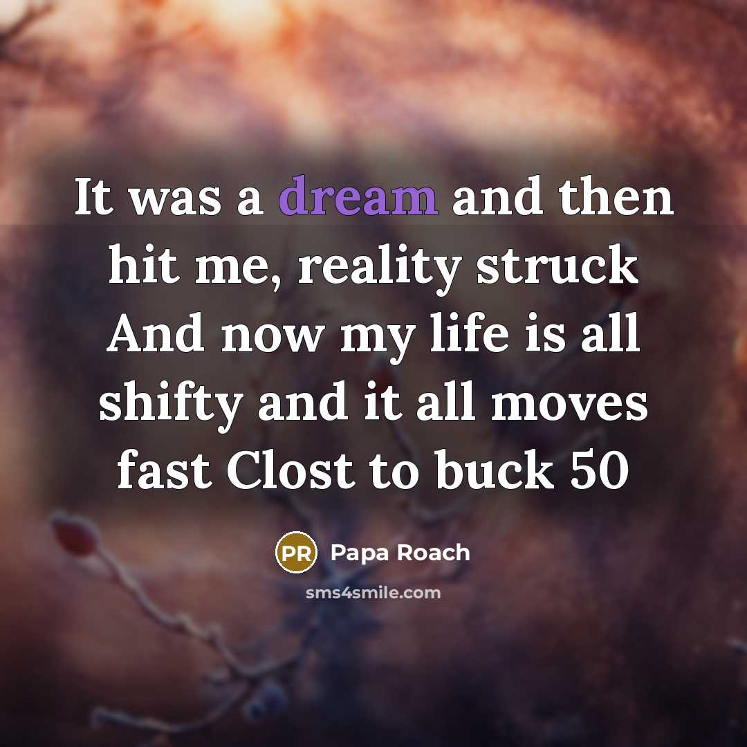 “It was a dream and then hit me, reality struck…” quote by Papa Roach