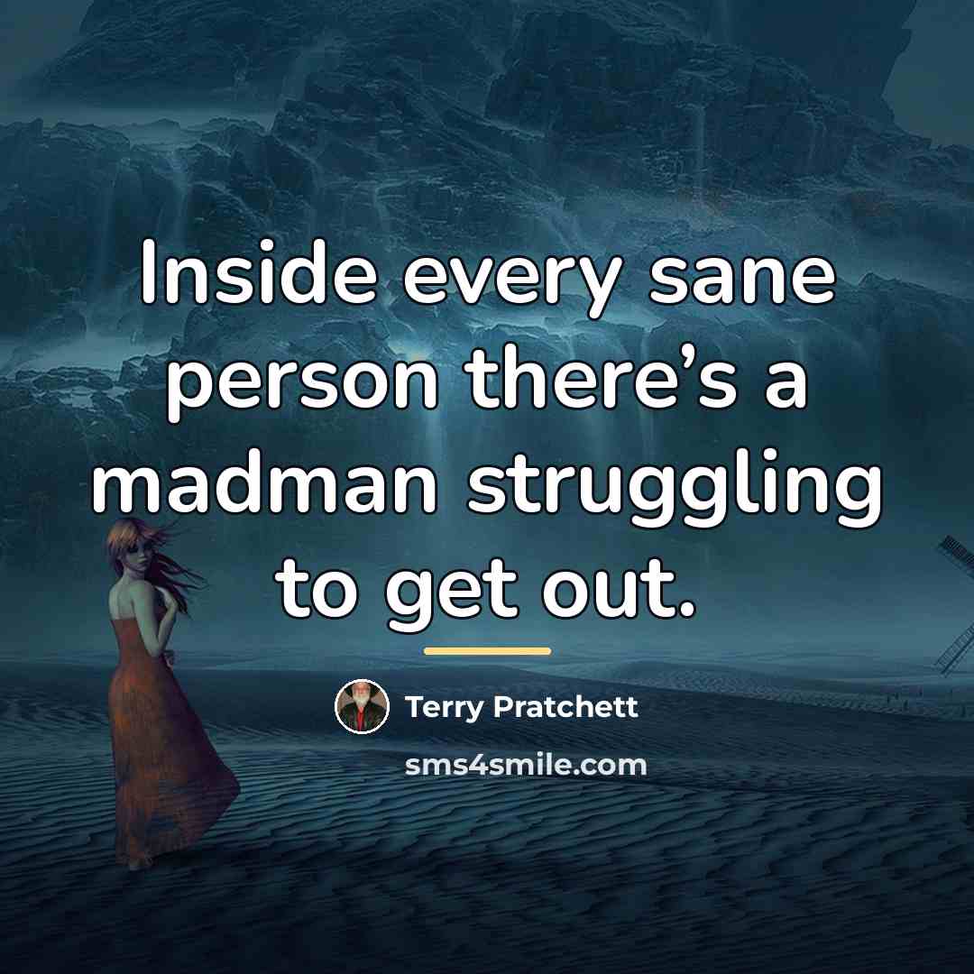 “Inside every sane person there’s a madman struggling to get…” quote by Terry Pratchett