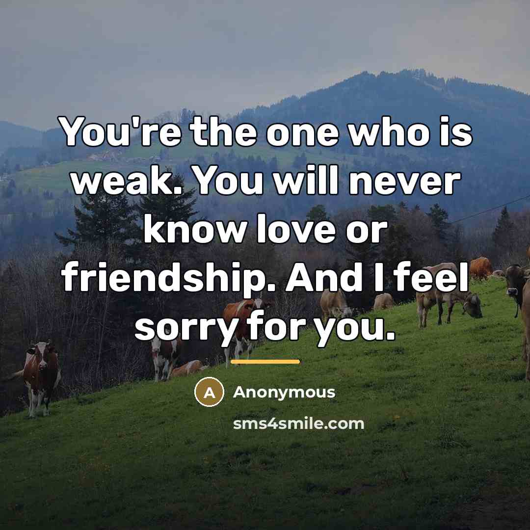 “You're the one who is weak. You will never know…” quote by Anonymous