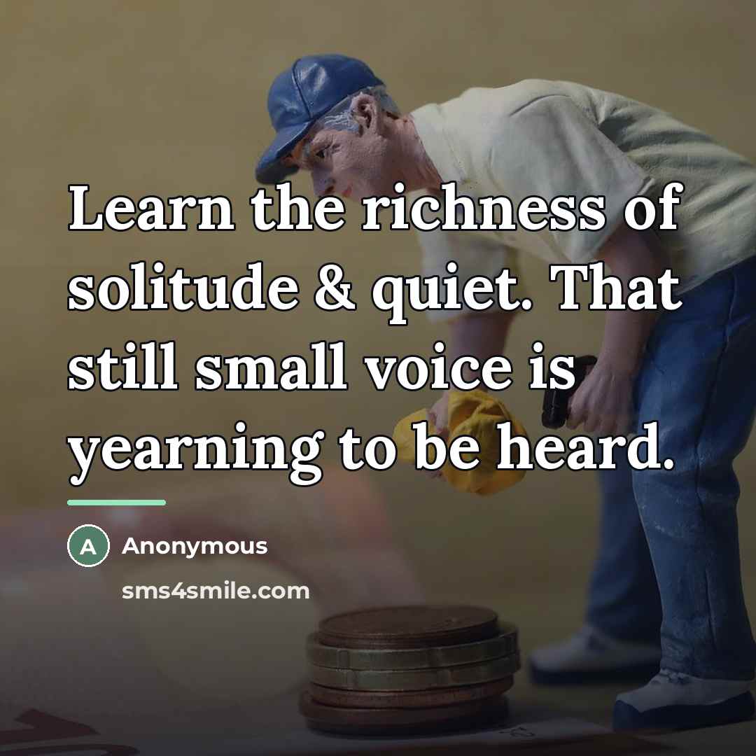“Learn the richness of solitude & quiet. That still small…” quote by Anonymous