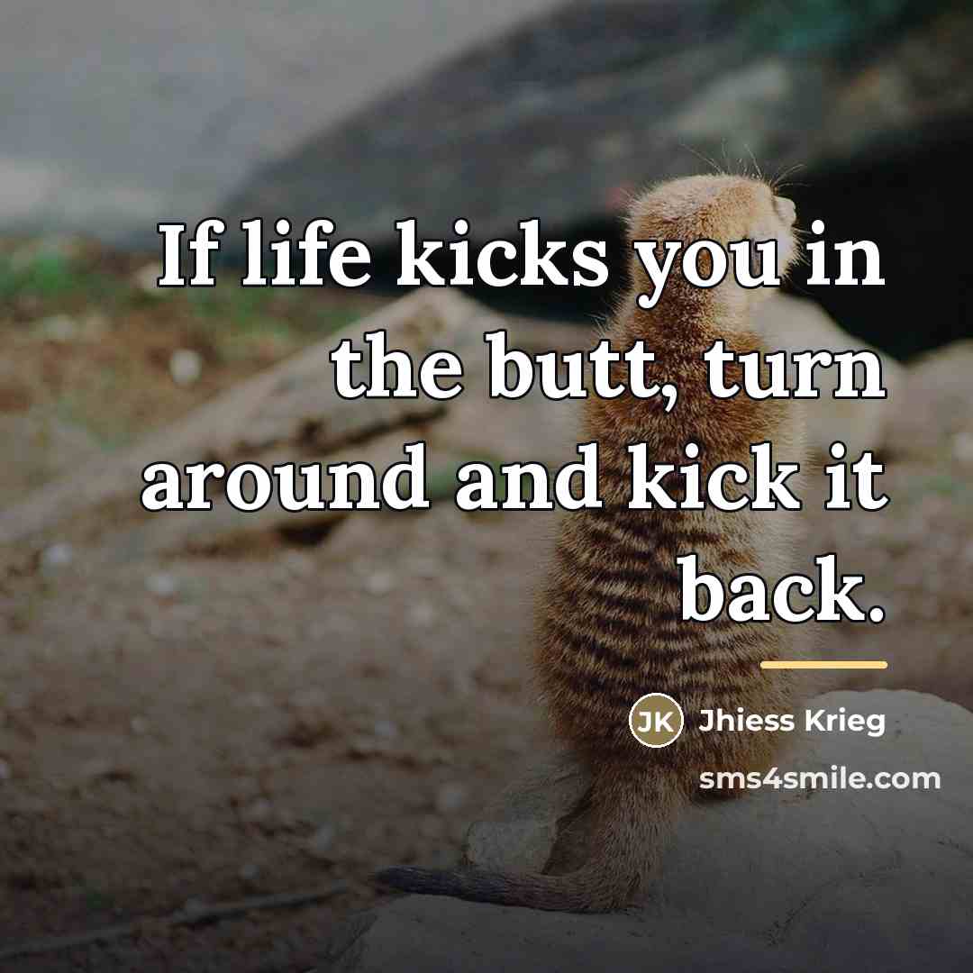 “If life kicks you in the butt, turn around and…” quote by Jhiess Krieg