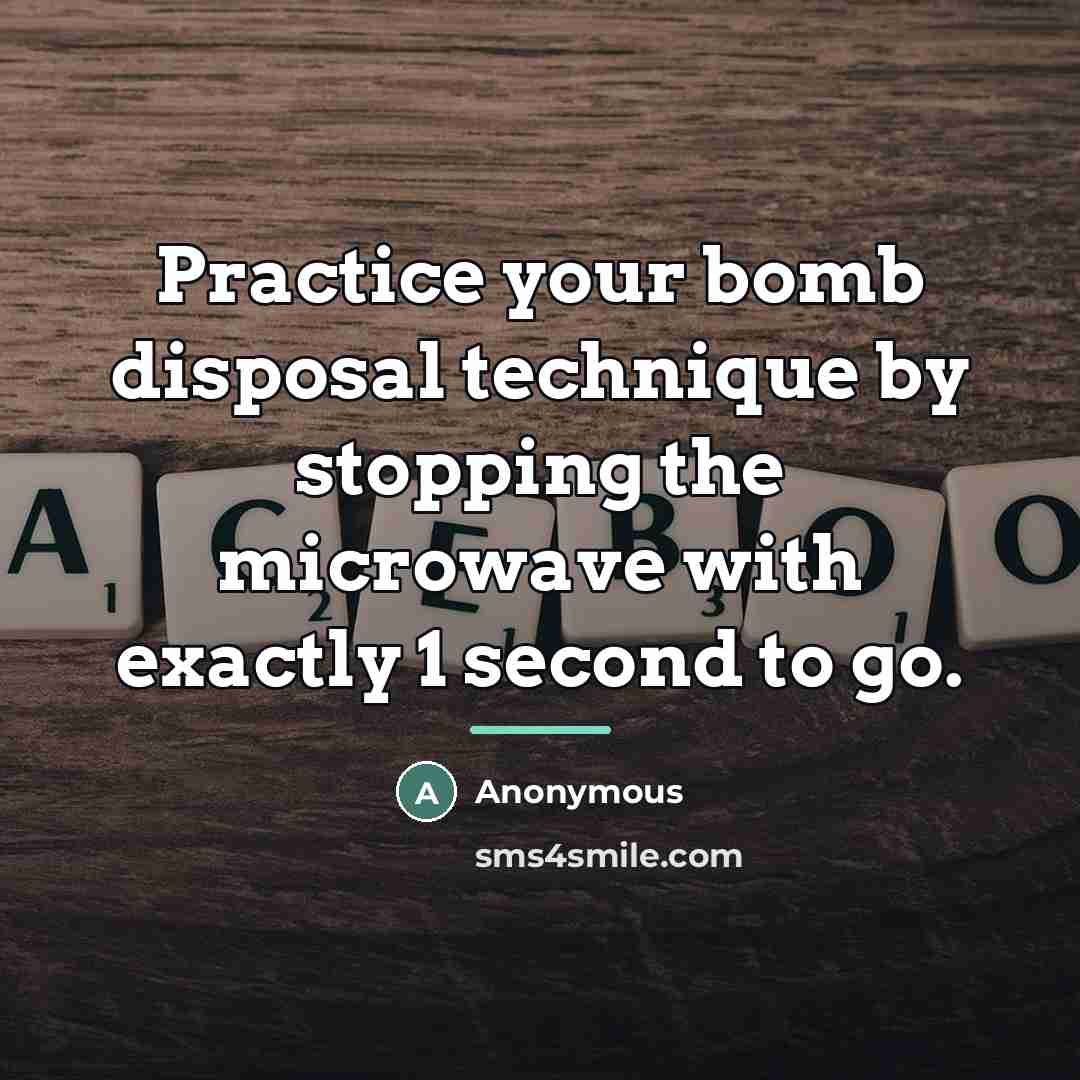 “Practice your bomb disposal technique by stopping the microwave with…” quote by Anonymous