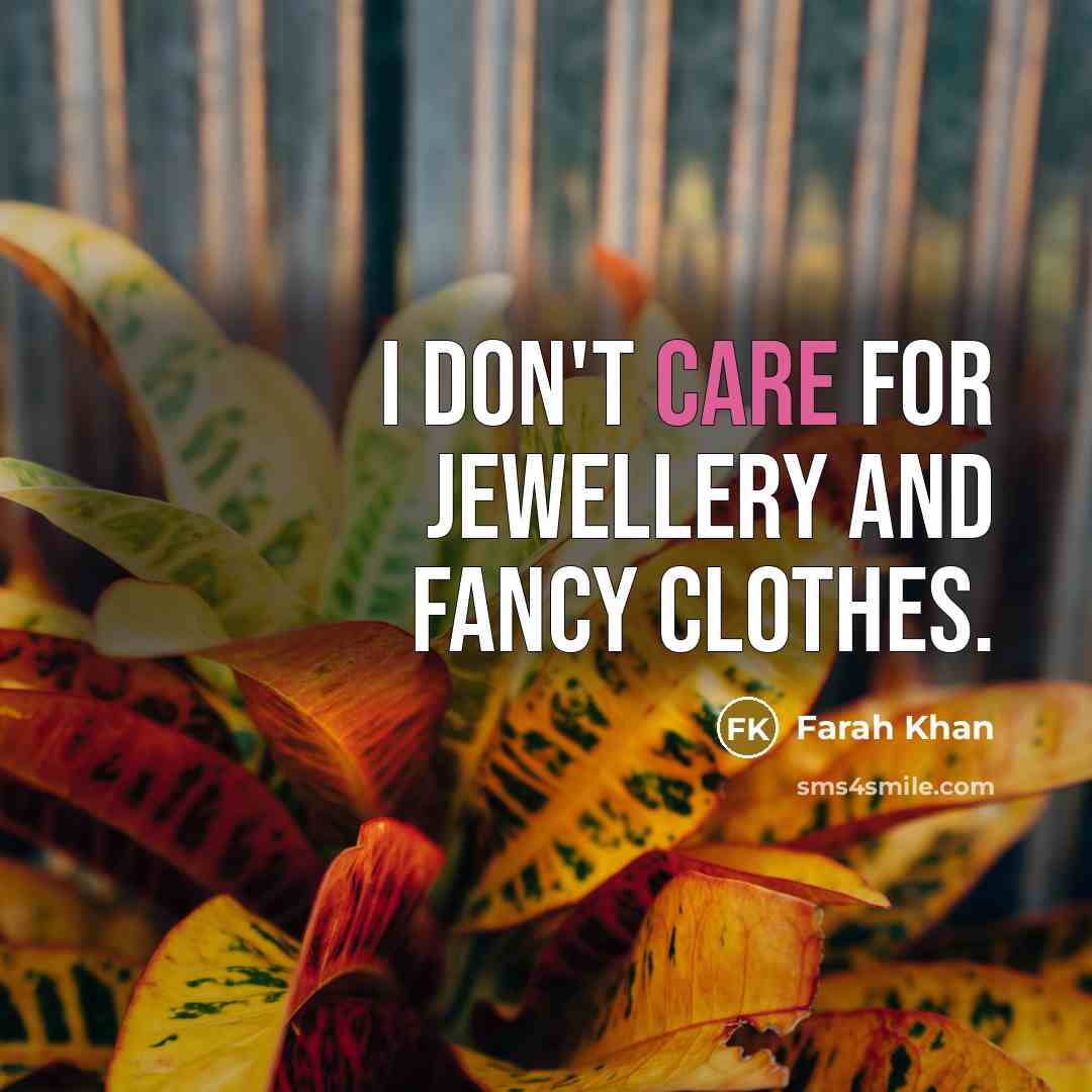 “I don't care for jewellery and fancy clothes.…” quote by Farah Khan