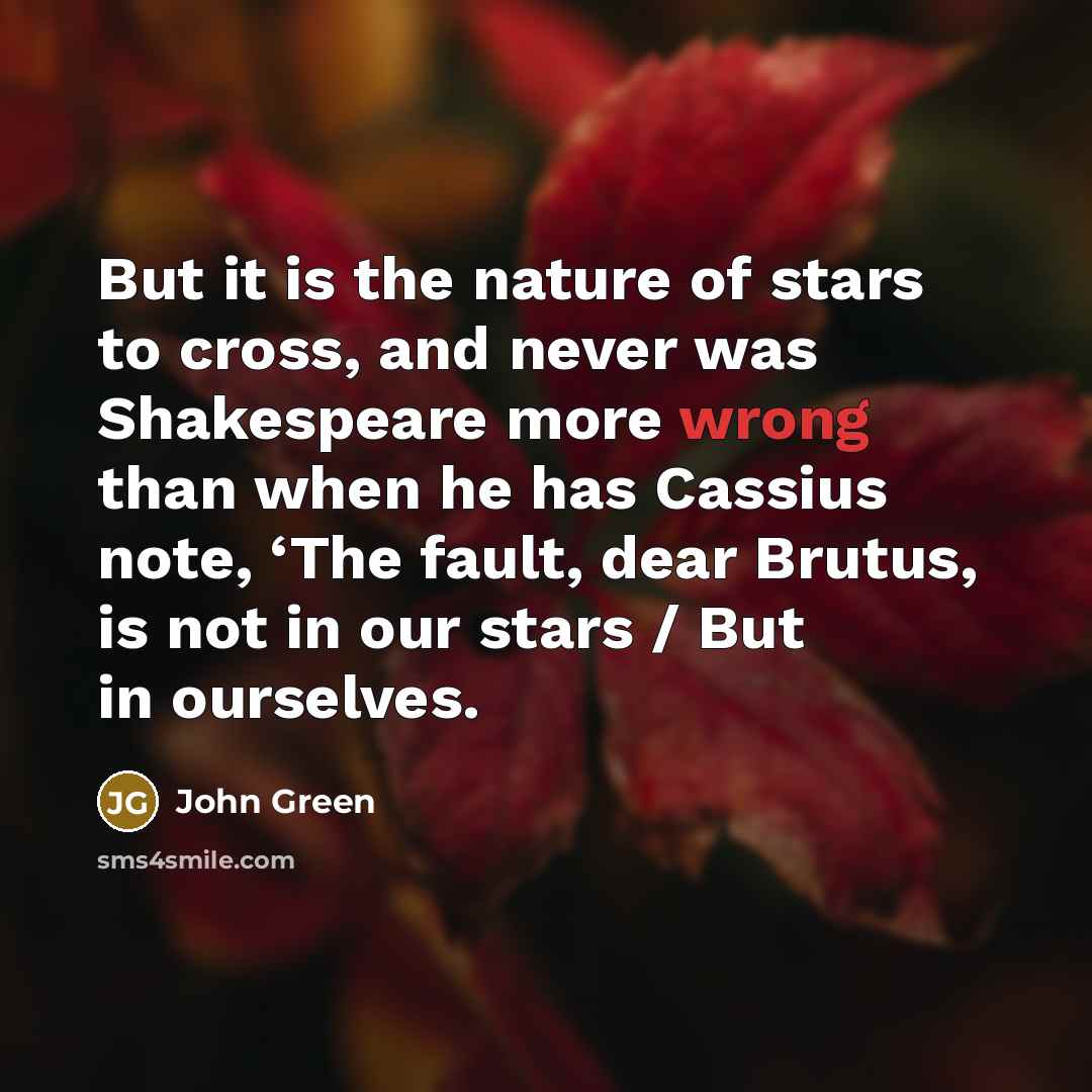 “But it is the nature of stars to cross, and…” quote by John Green