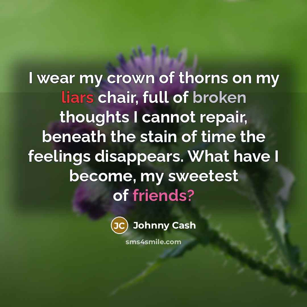 “I wear my crown of thorns on my liars chair,…” quote by Johnny Cash