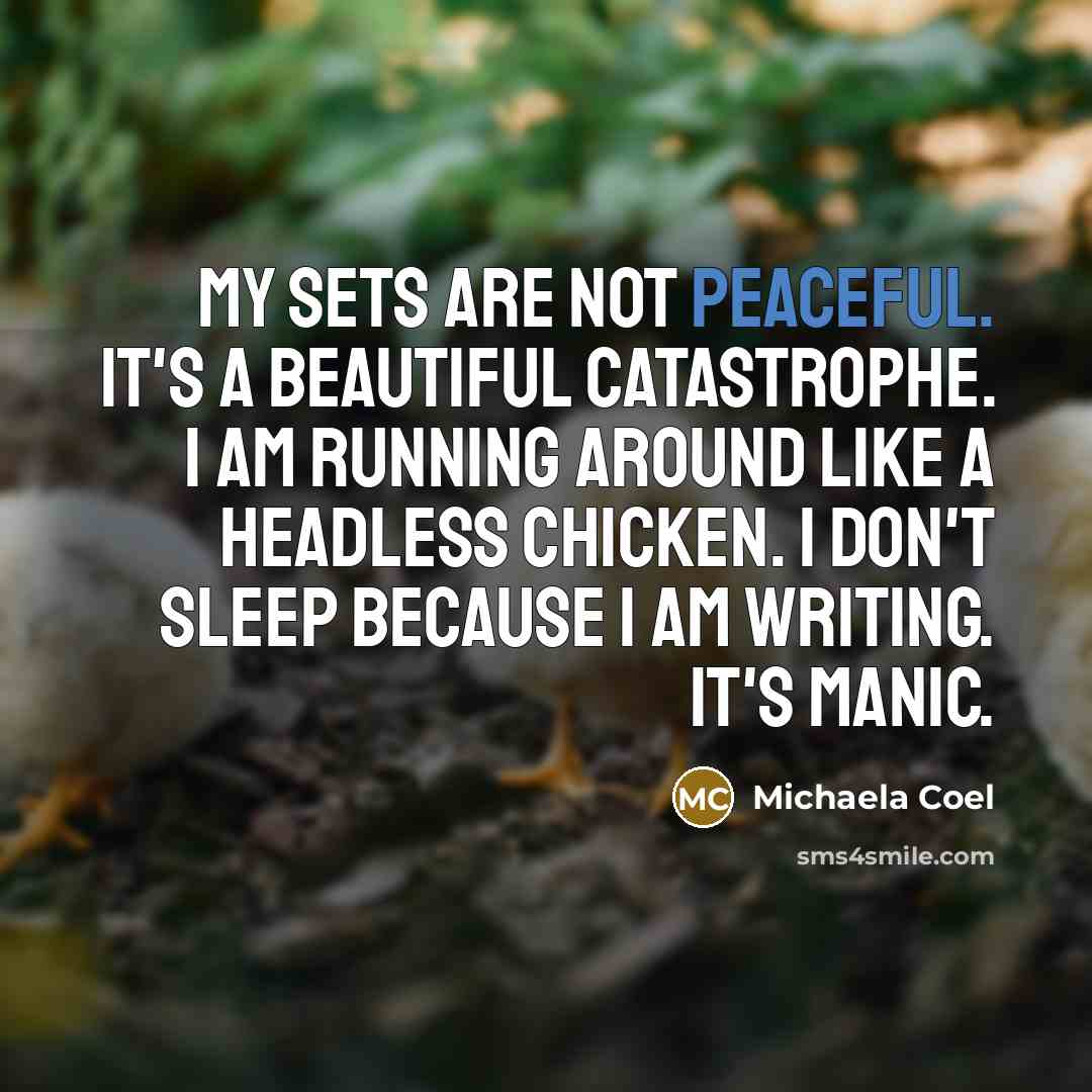 “My sets are not peaceful. It's a beautiful catastrophe. I…” quote by Michaela Coel