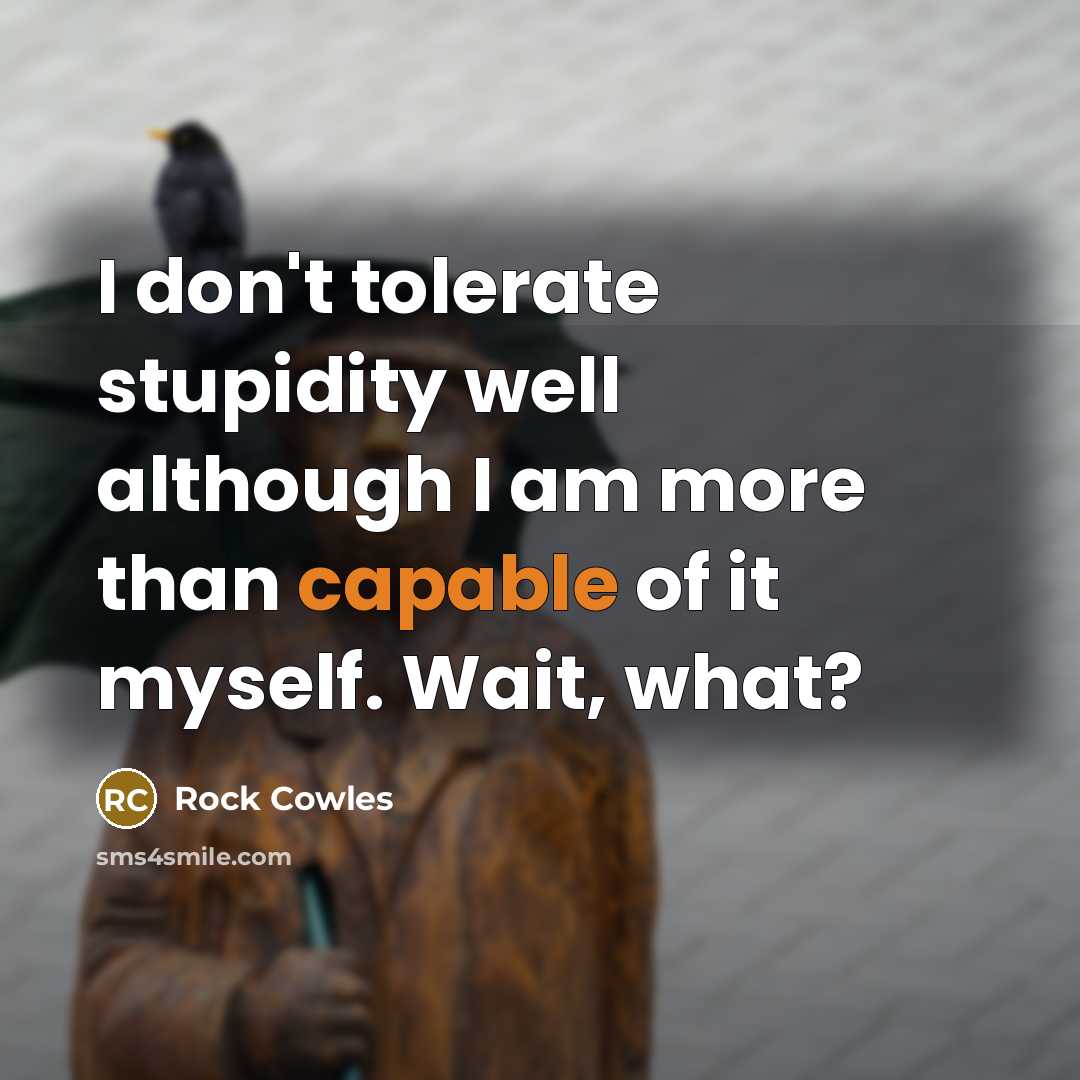 “I don't tolerate stupidity well although I am more than…” quote by Rock Cowles