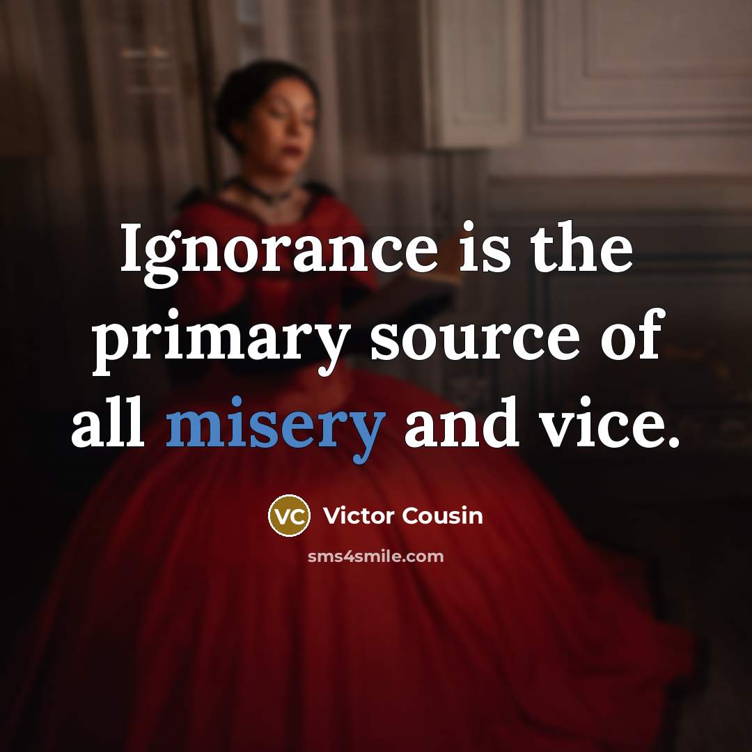“Ignorance is the primary source of all misery and vice.…” quote by Victor Cousin