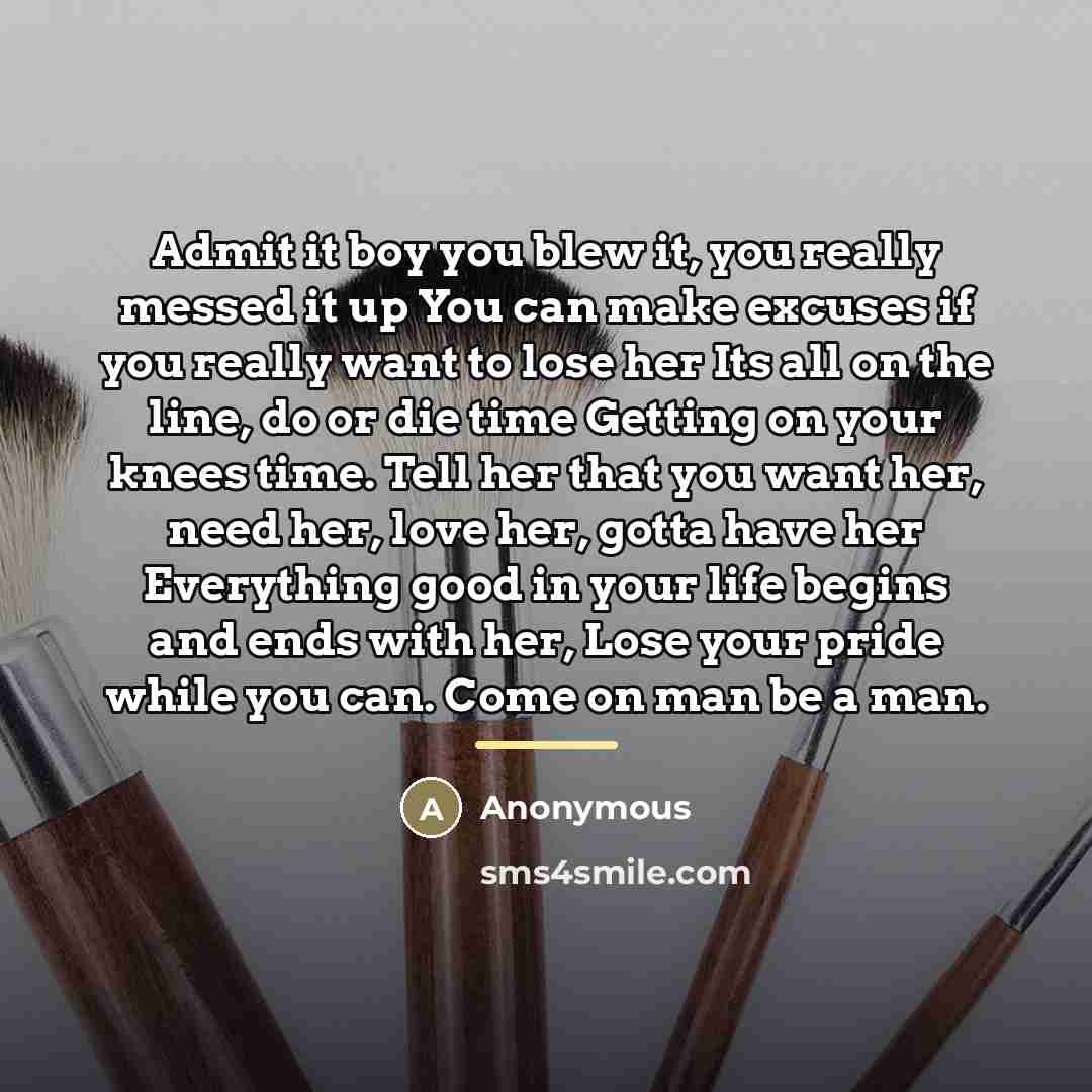 “Admit it boy you blew it, you really messed it…” quote by Anonymous