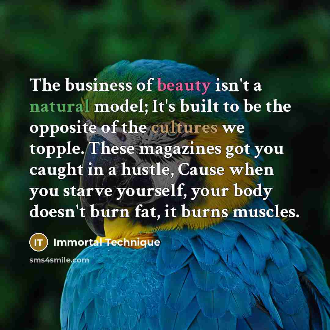 “The business of beauty isn't a natural model; It's built…” quote by Immortal Technique