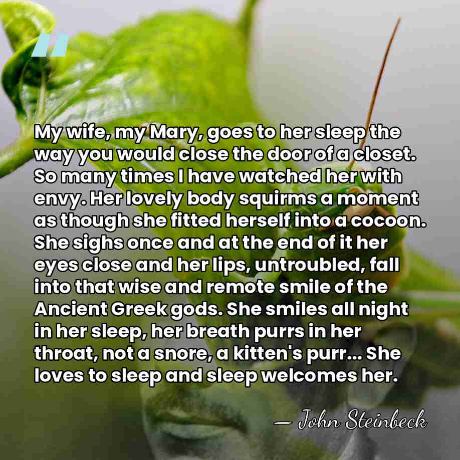 My wife, my Mary, goes to her sleep the way you would&hellip; - John Steinbeck