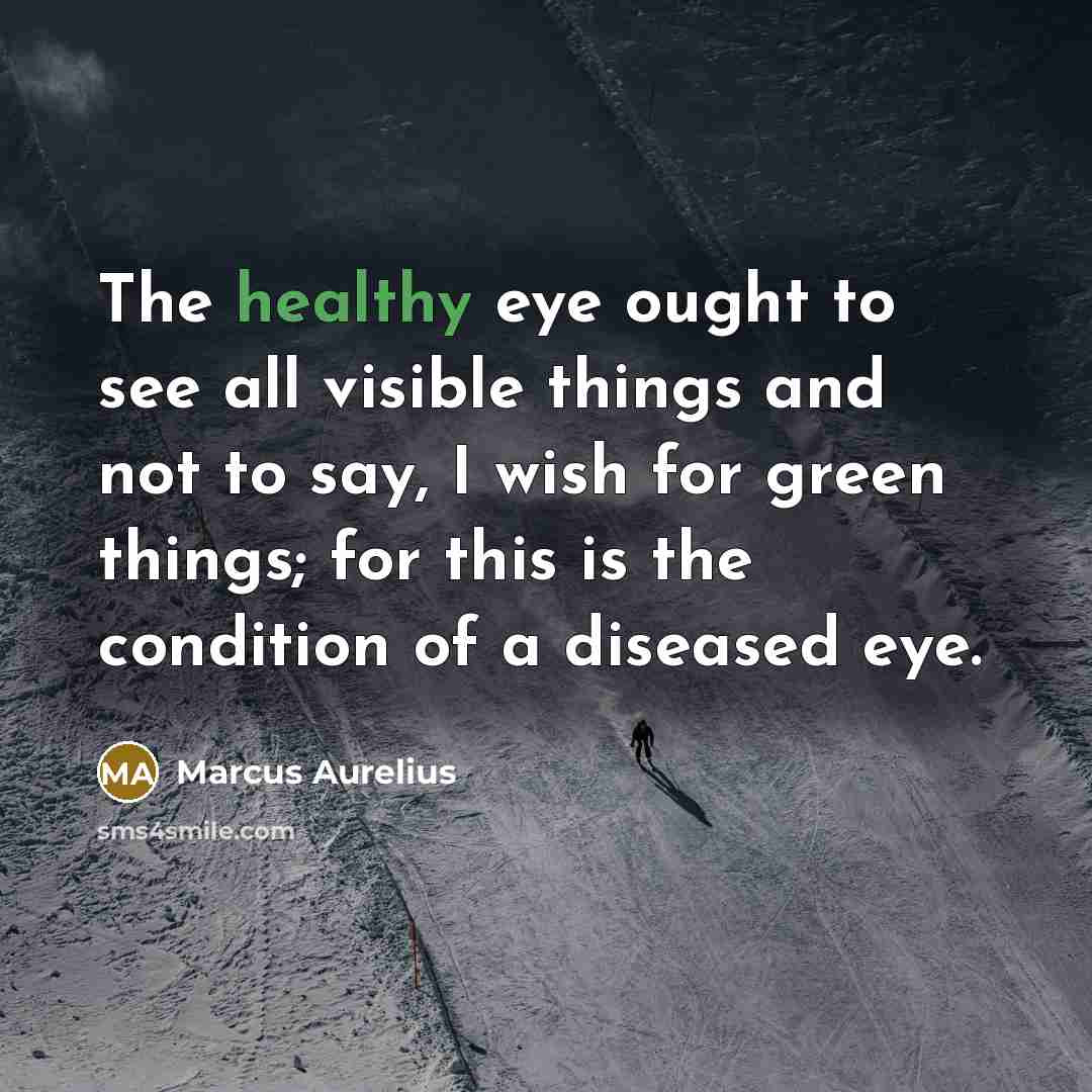 “The healthy eye ought to see all visible things and…” quote by Marcus Aurelius