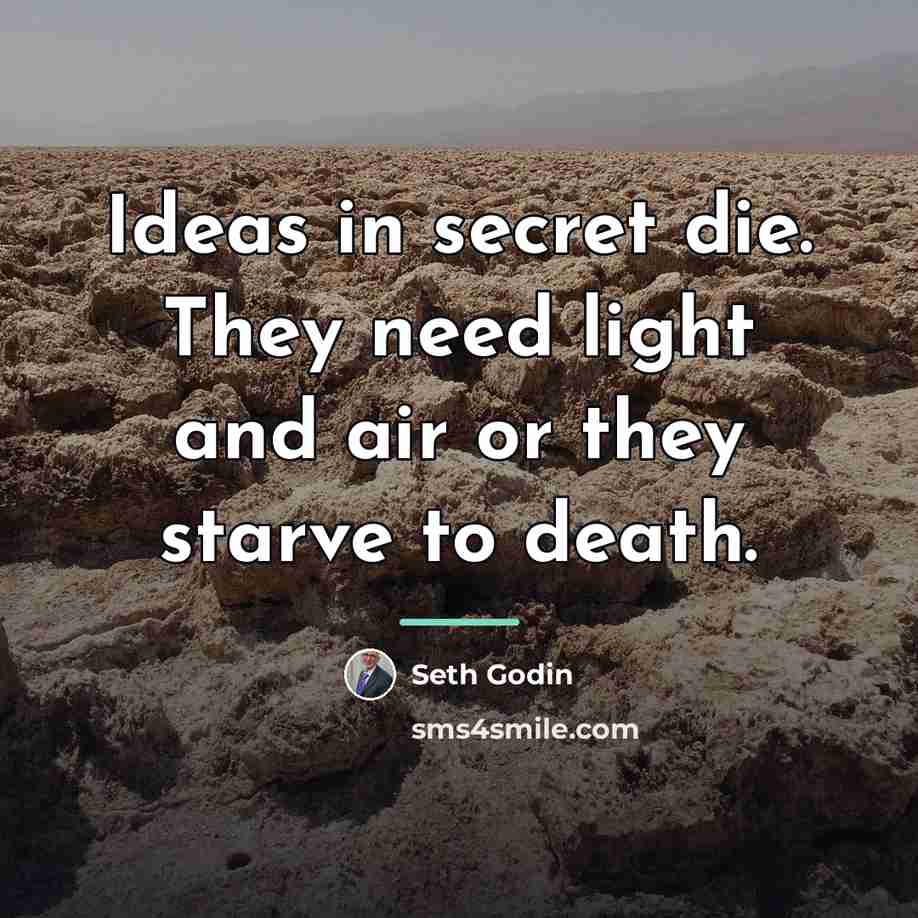 “Ideas in secret die. They need light and air or…” quote by Seth Godin