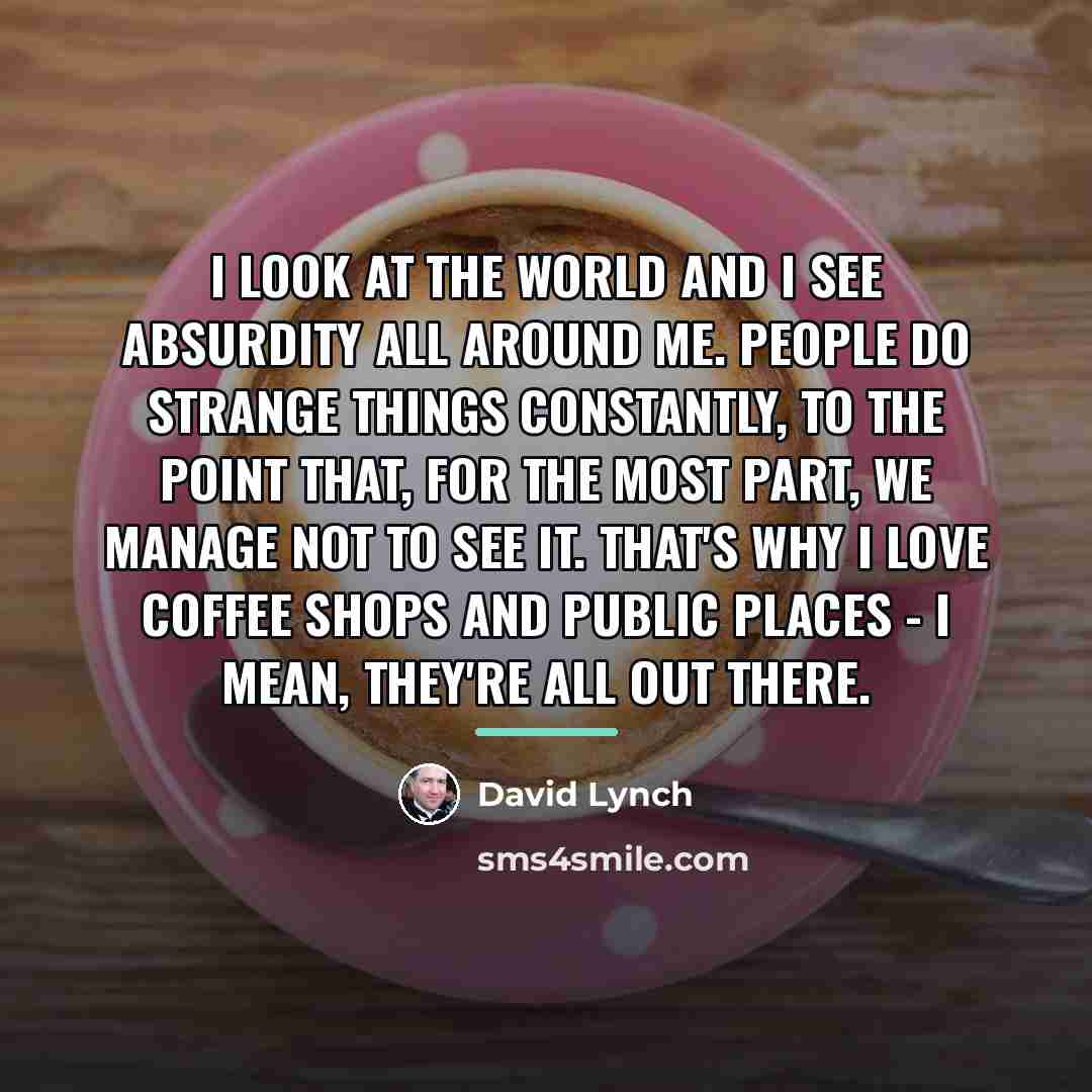 “I look at the world and I see absurdity all…” quote by David Lynch
