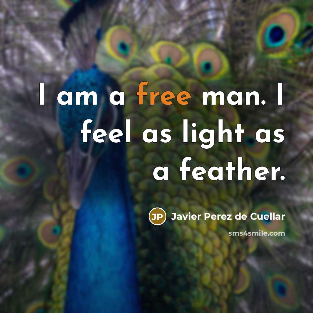 “I am a free man. I feel as light as…” quote by Javier Perez de Cuellar