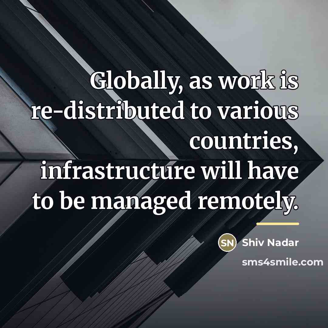 “Globally, as work is re-distributed to various countries, infrastructure will…” quote by Shiv Nadar