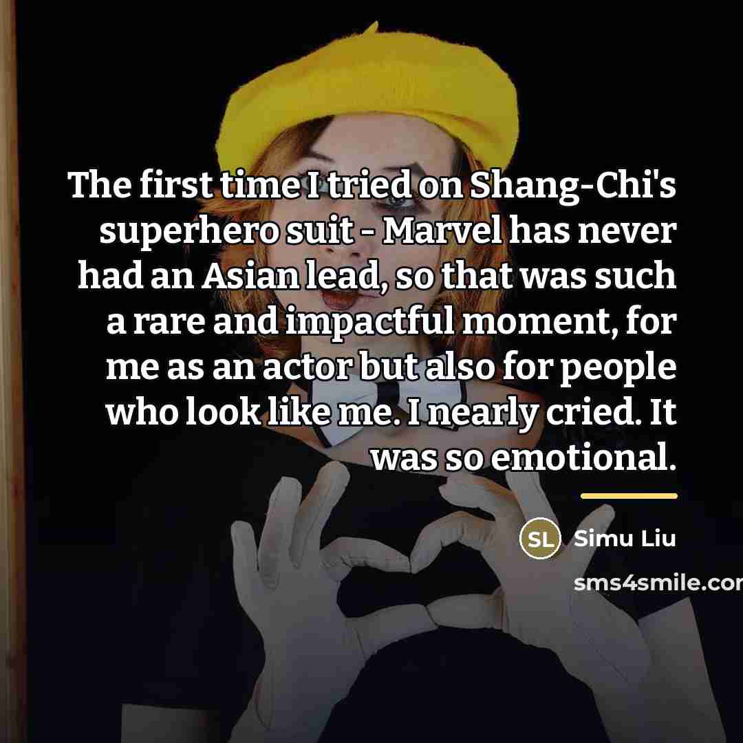 “The first time I tried on Shang-Chi's superhero suit -…” quote by Simu Liu