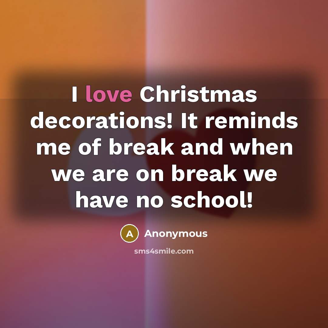 “I love Christmas decorations! It reminds me of break and when we are on break we have no school!” quote by Anonymous