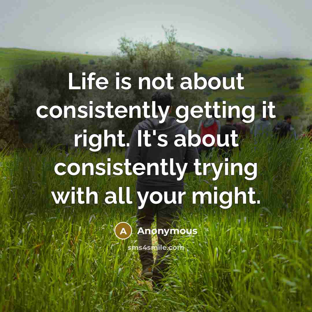 “Life is not about consistently getting it right. It's about consistently trying with all your might.” quote by Anonymous