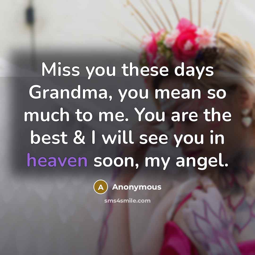 “Miss you these days Grandma, you mean so much to me. You are the best & I will see you in heaven soon, my angel.” quote by Anonymous
