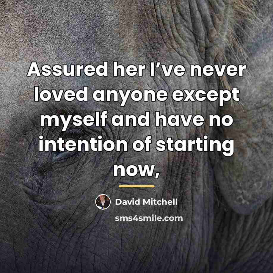 “Assured her I’ve never loved anyone except myself and have…” quote by David Mitchell