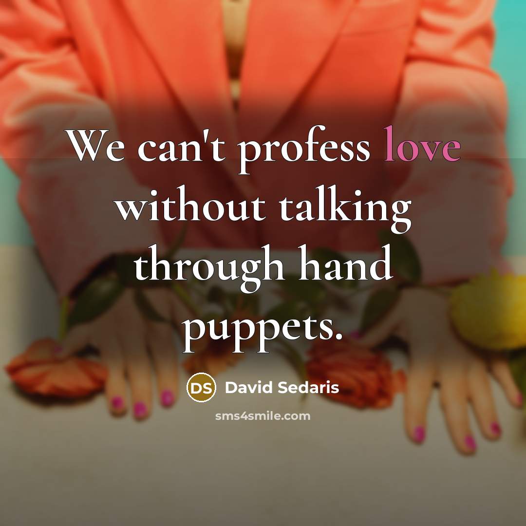 “We can't profess love without talking through hand puppets.…” quote by David Sedaris
