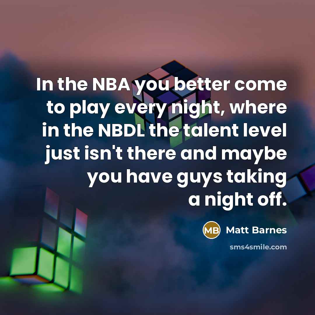 “In the NBA you better come to play every night,…” quote by Matt Barnes