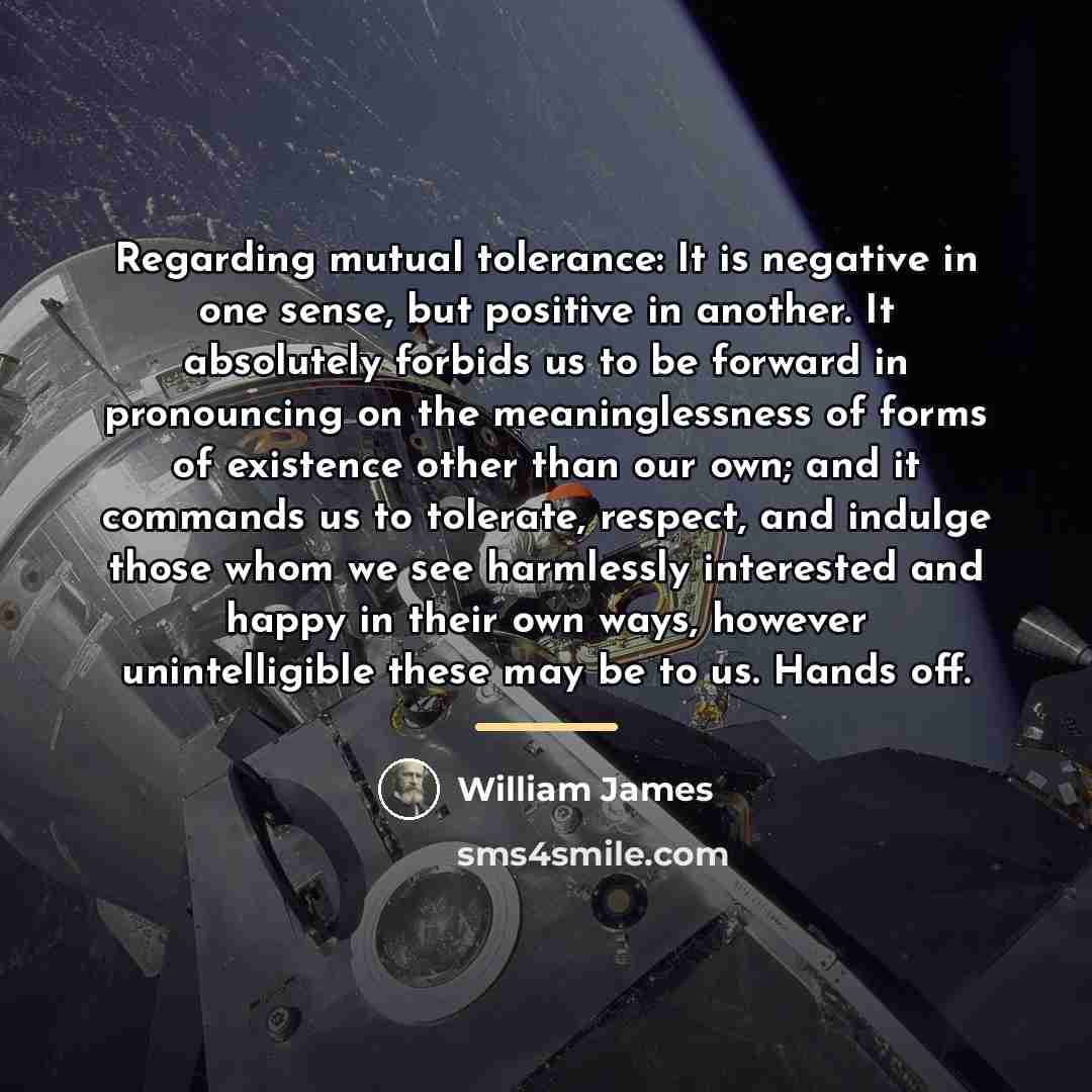 “Regarding mutual tolerance: It is negative in one sense, but…” quote by William James