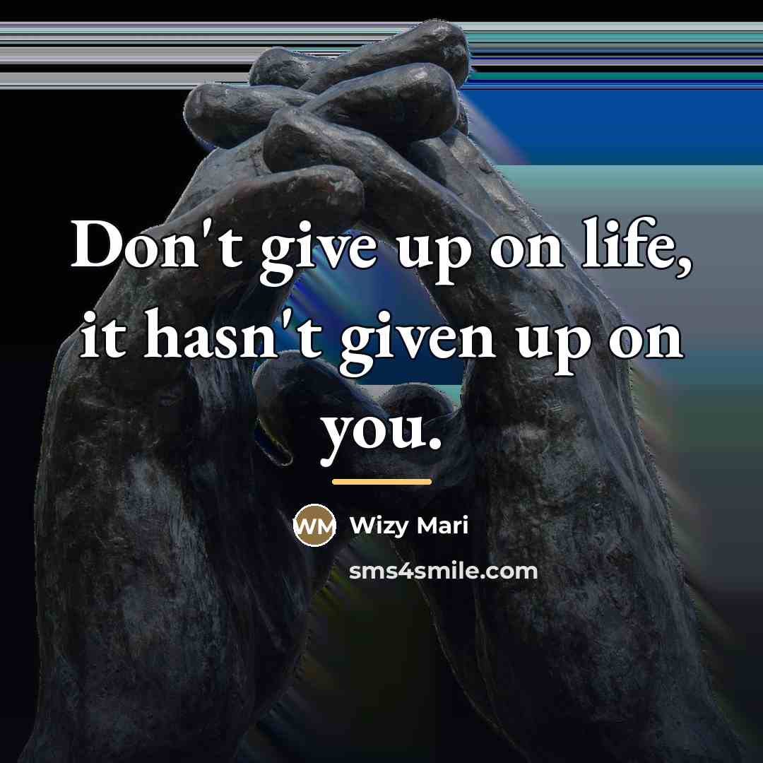 “Don't give up on life, it hasn't given up on…” quote by Wizy Mari