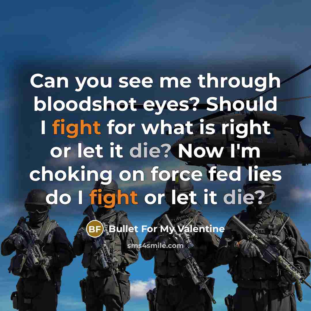 “Can you see me through bloodshot eyes? Should I fight…” quote by Bullet For My Valentine
