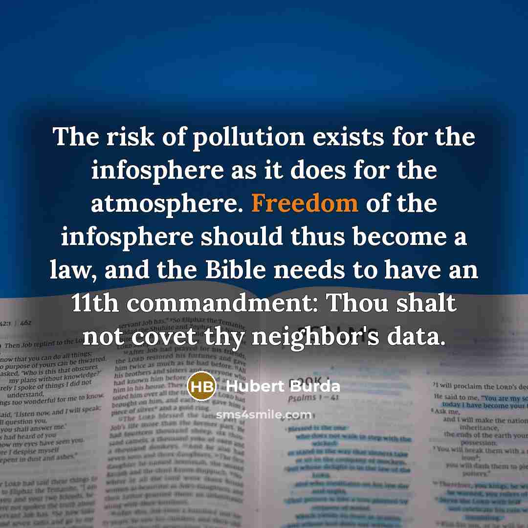 “The risk of pollution exists for the infosphere as it…” quote by Hubert Burda