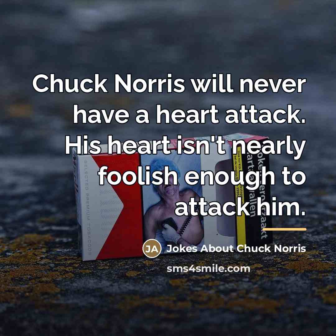 “Chuck Norris will never have a heart attack. His heart…” quote by Jokes About Chuck Norris