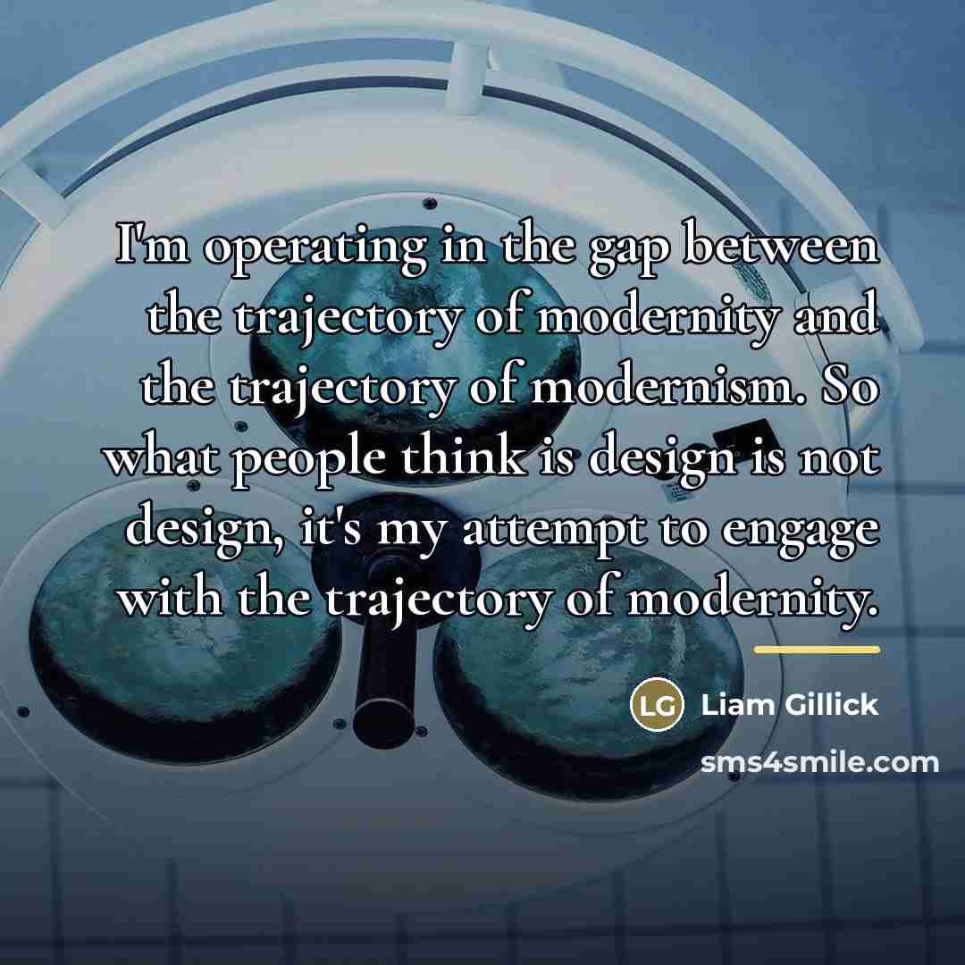 “I'm operating in the gap between the trajectory of modernity…” quote by Liam Gillick
