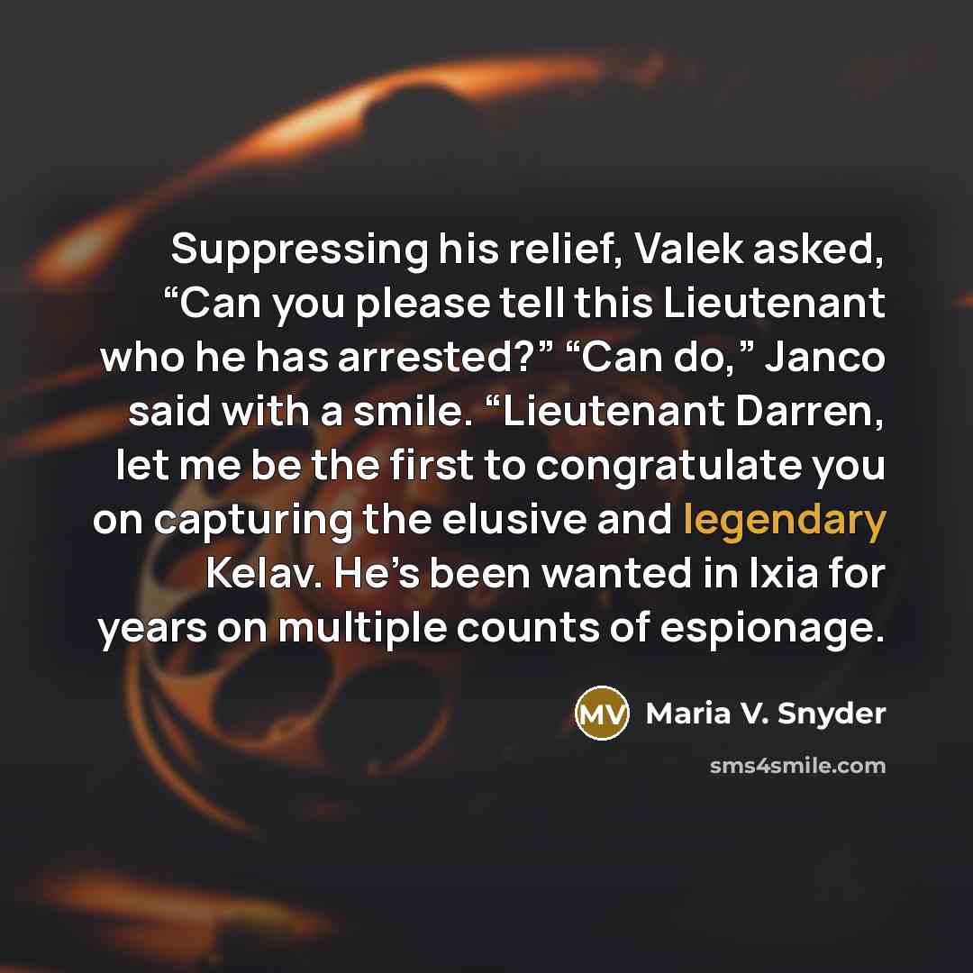 “Suppressing his relief, Valek asked, “Can you please tell this…” quote by Maria V. Snyder