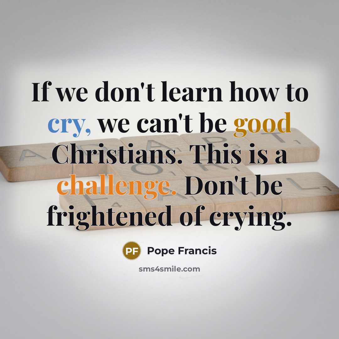 “If we don't learn how to cry, we can't be…” quote by Pope Francis