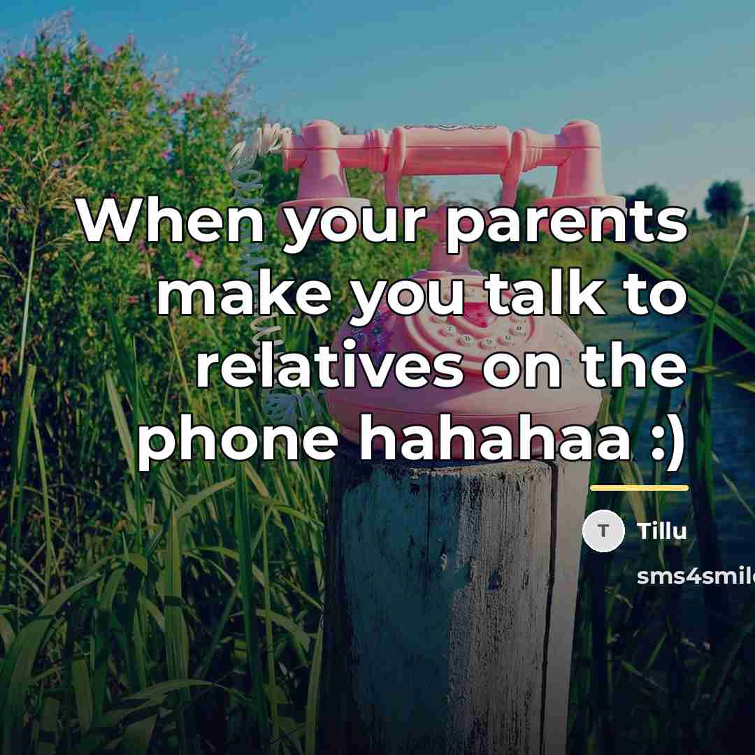 “When your parents make you talk to relatives on the…” quote by Tillu