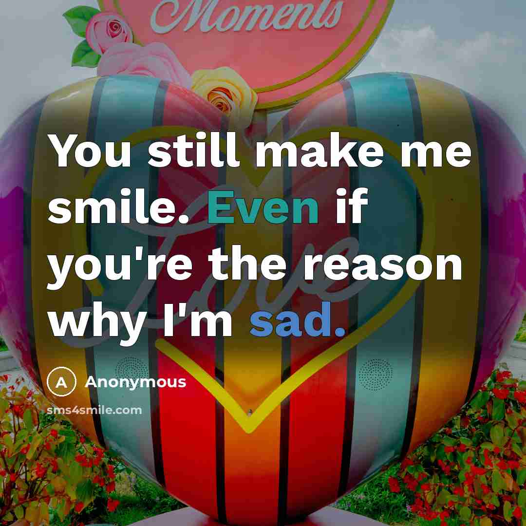 “You still make me smile. Even if you're the reason…” quote by Anonymous