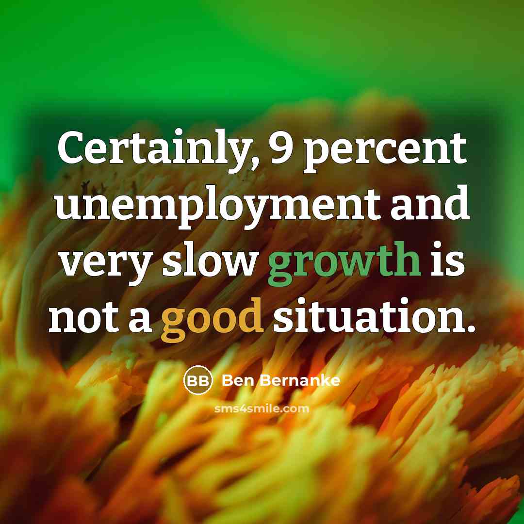 “Certainly, 9 percent unemployment and very slow growth is not…” quote by Ben Bernanke