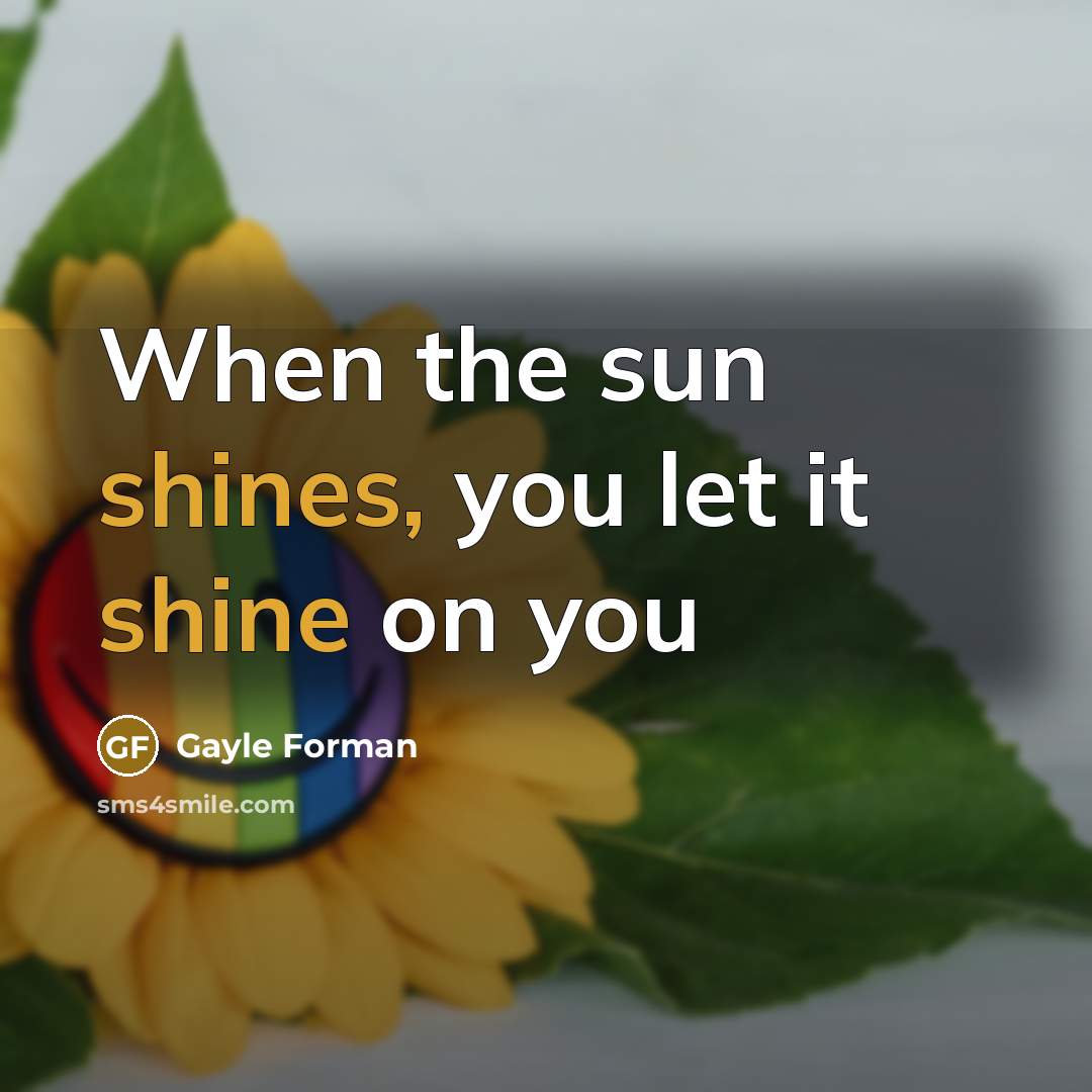 “When the sun shines, you let it shine on you” quote by Gayle Forman